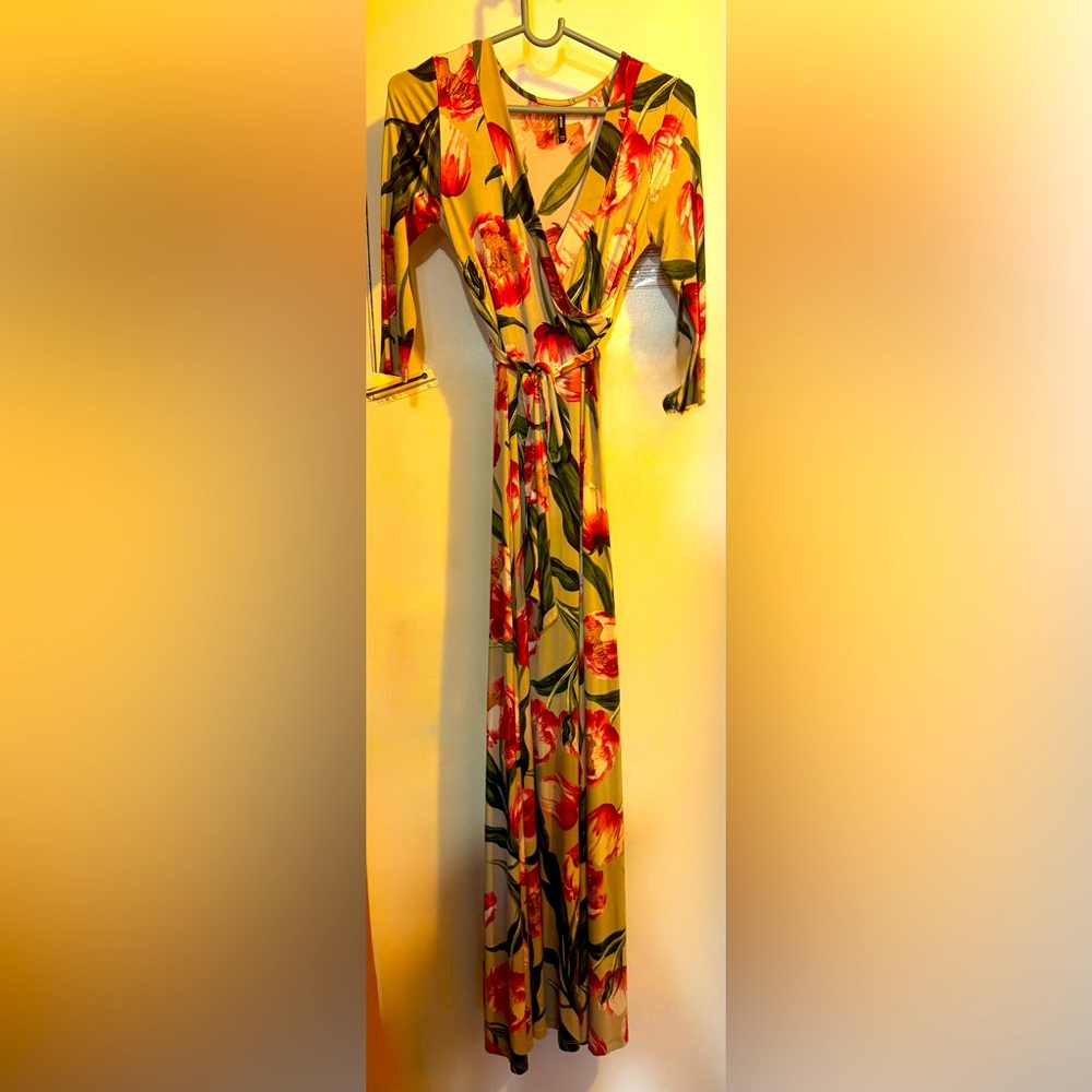 Floral Wrap Belted Maxi Dress - Size Small